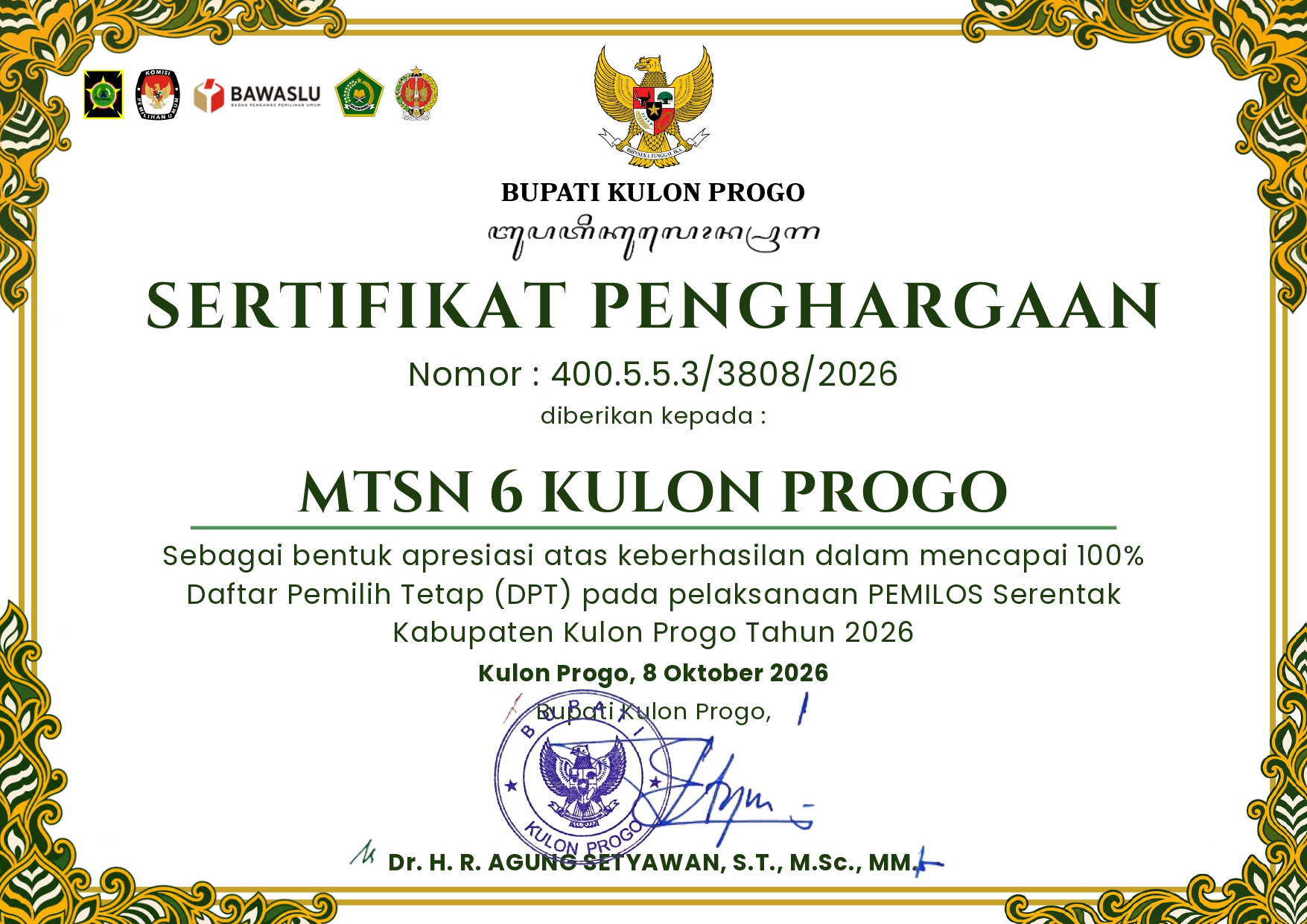 Partisipasi Pemilih Sempurna, MTsN 6 Kulon Progo Sukses Catat DPT 100% pada Pemilos 2026